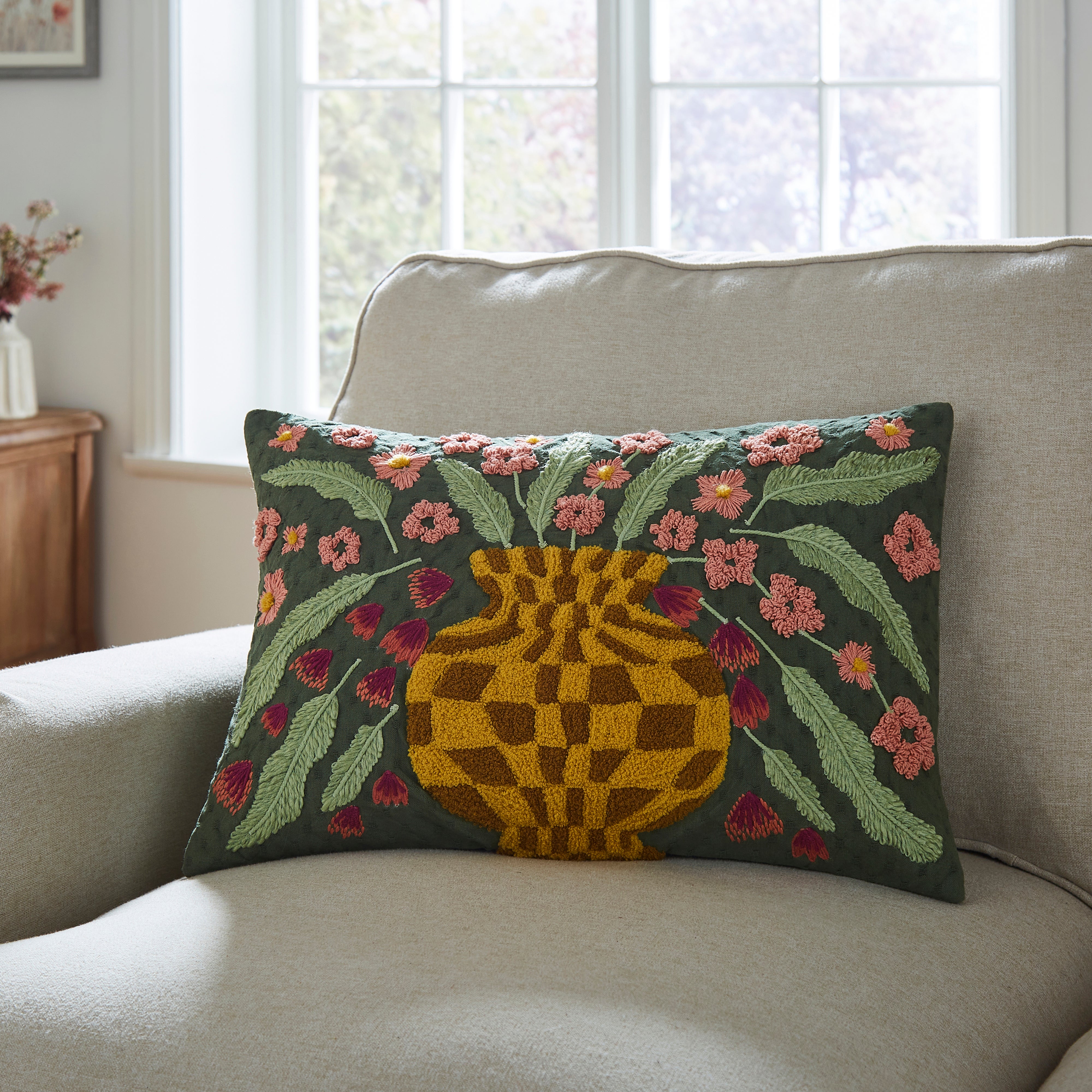 Embellished Vase Cushion, 60x40 Green Price Comparisons | Compare The Build