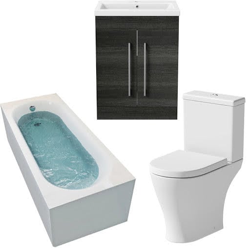 Arles Bathroom Suite with Single Ended Curved Bath & Aurora Charcoal Grey Vanity Unit - 1700mm Price Comparisons | Compare The Build