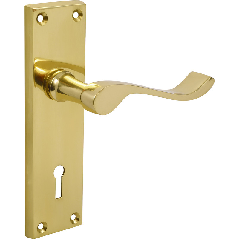 Unbranded Victorian Scroll Door Handles Lock Brass (Pair) in Gold | Compare The Build