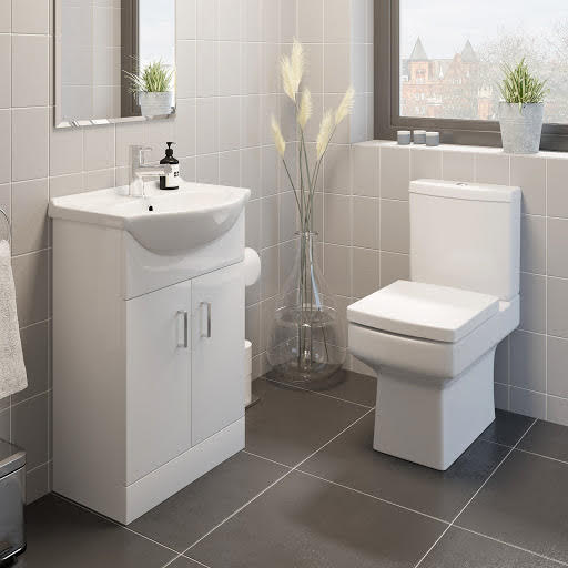 Royan Close Coupled Toilet & Essence Vanity Unit Gloss White 550mm | Compare The Build