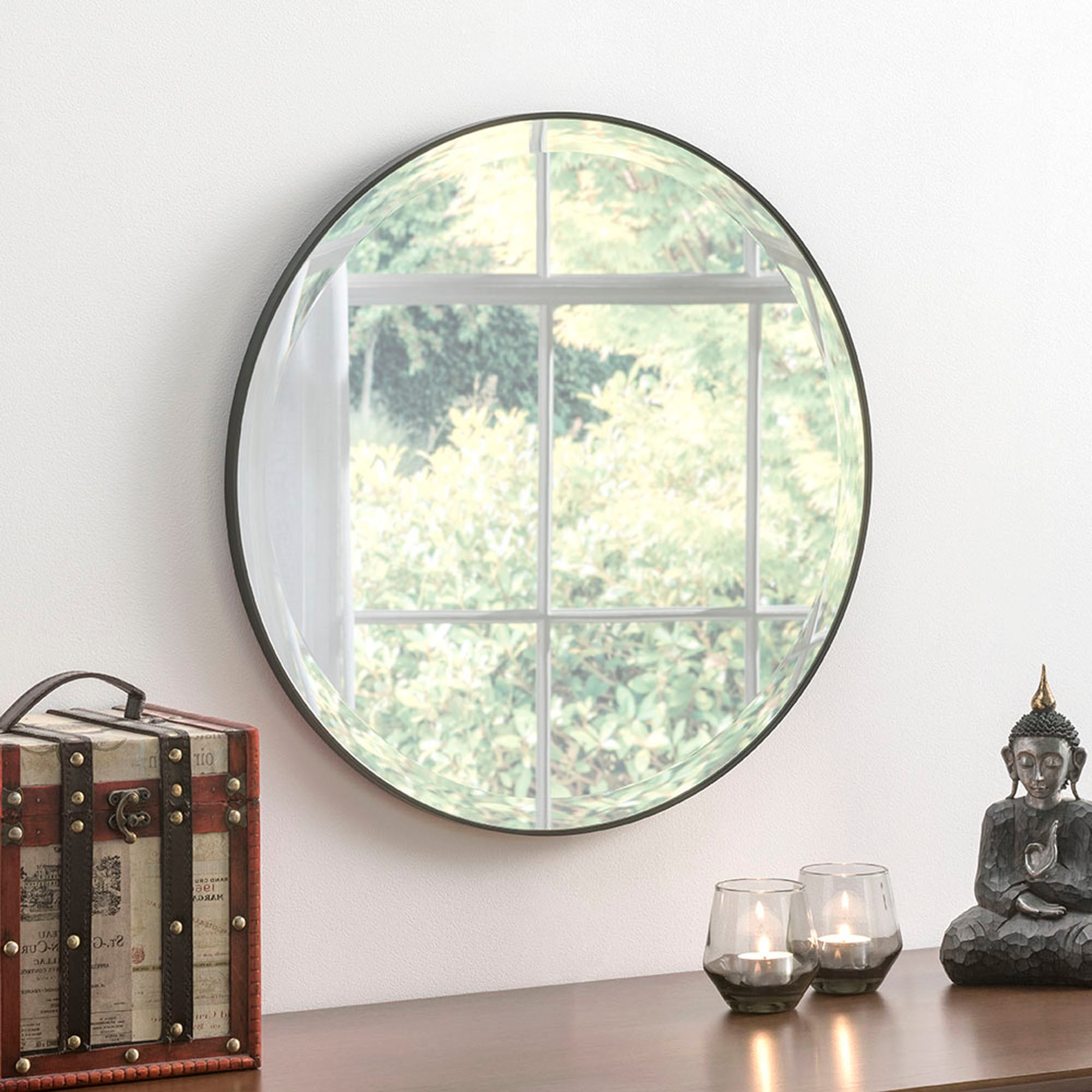 Yearn Round Minimal Wall Mirror, Black 46cm Black Price Comparisons | Compare The Build