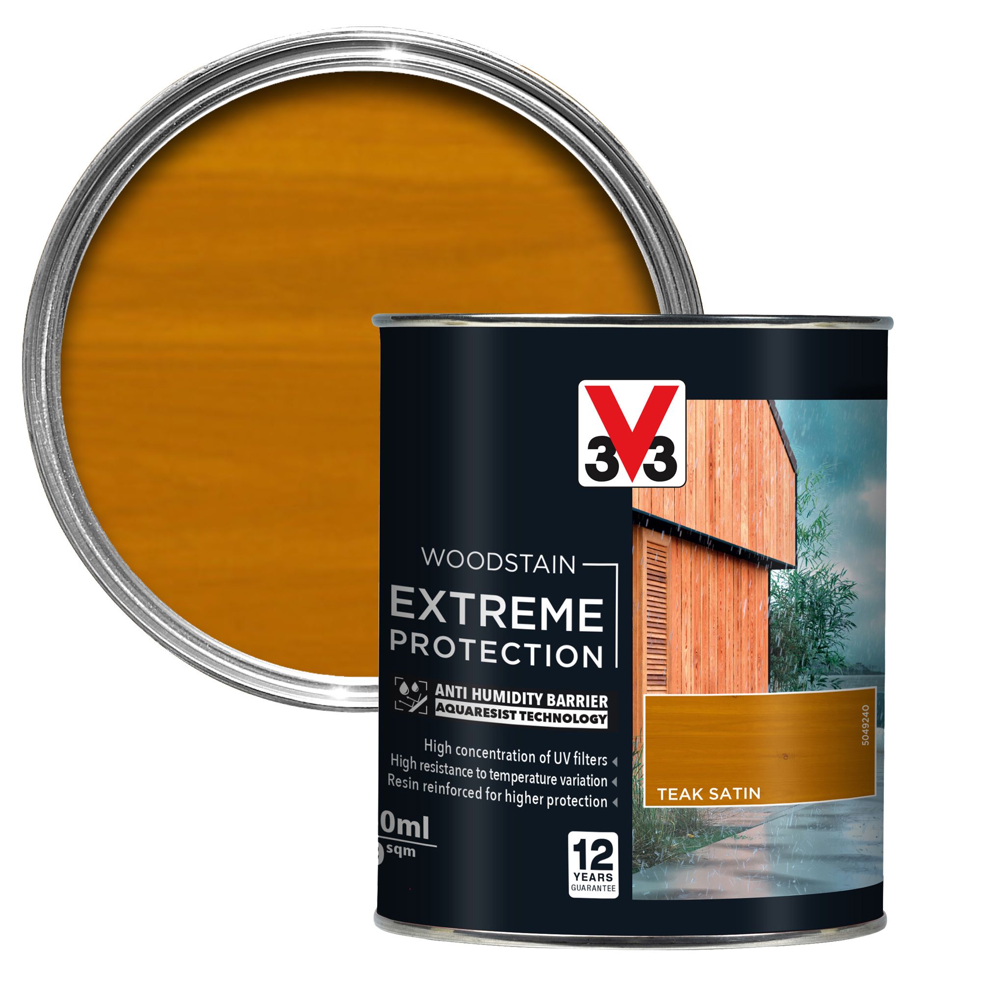 V33 Extreme Protection Teak Satin Wood Stain, 750Ml | Compare The Build