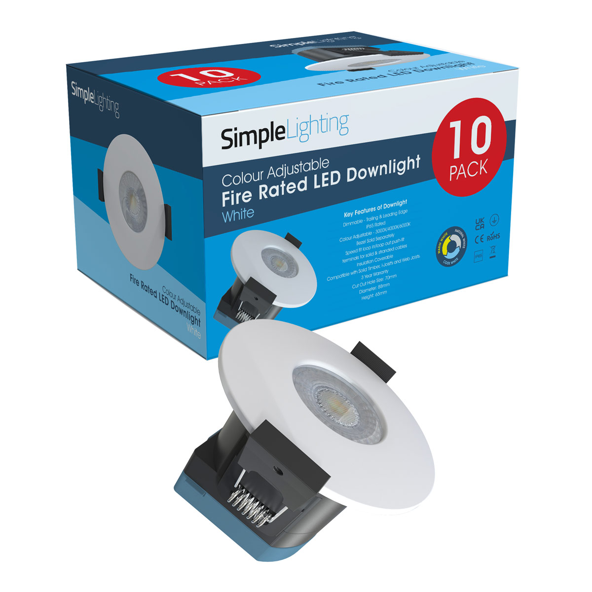 Pack of 10, 8w LED Fire Rated Downlight, White Bezel Price Comparisons | Compare The Build