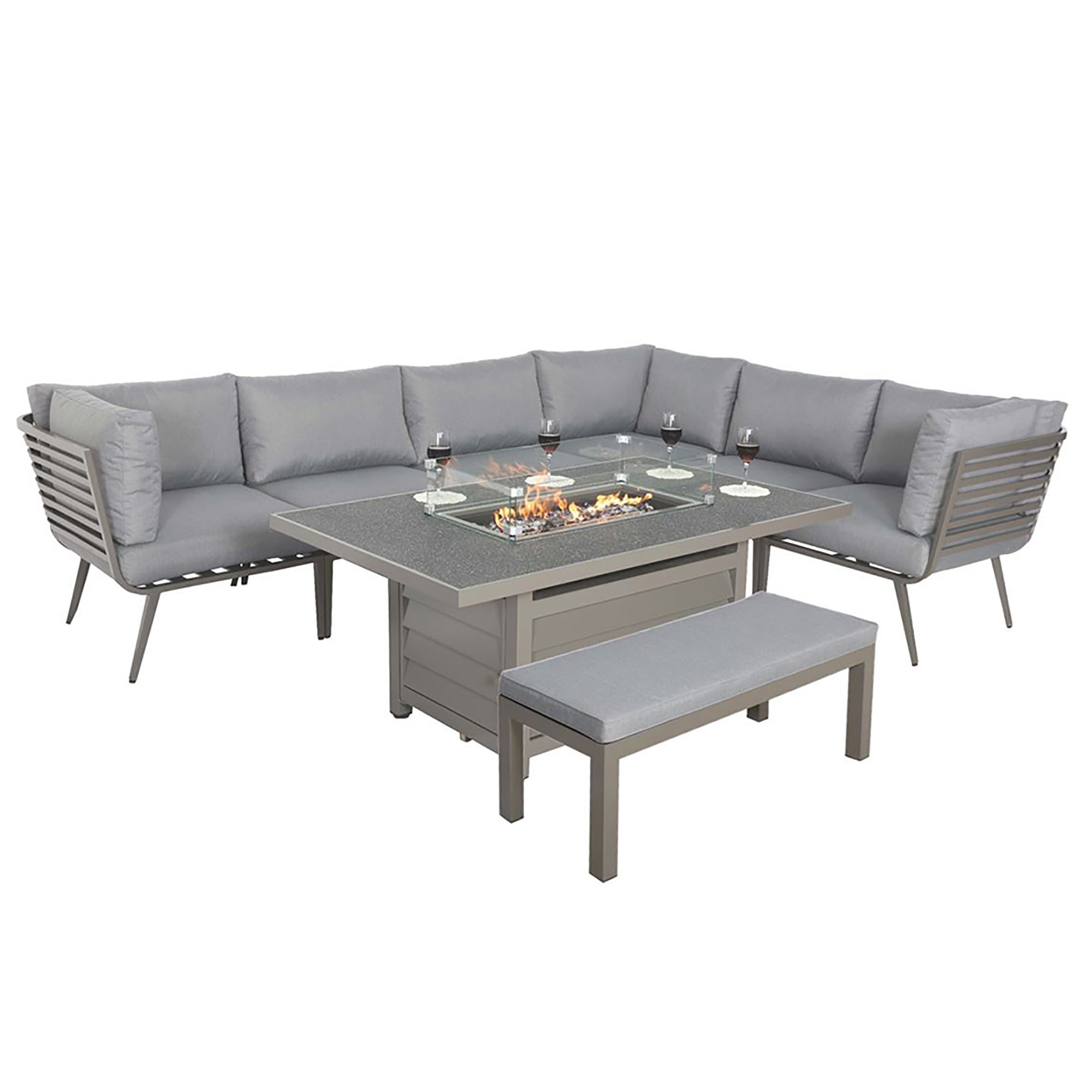 Mayfair Corner Lounging Set with Fire Pit in Grey - Grey | Compare The Build