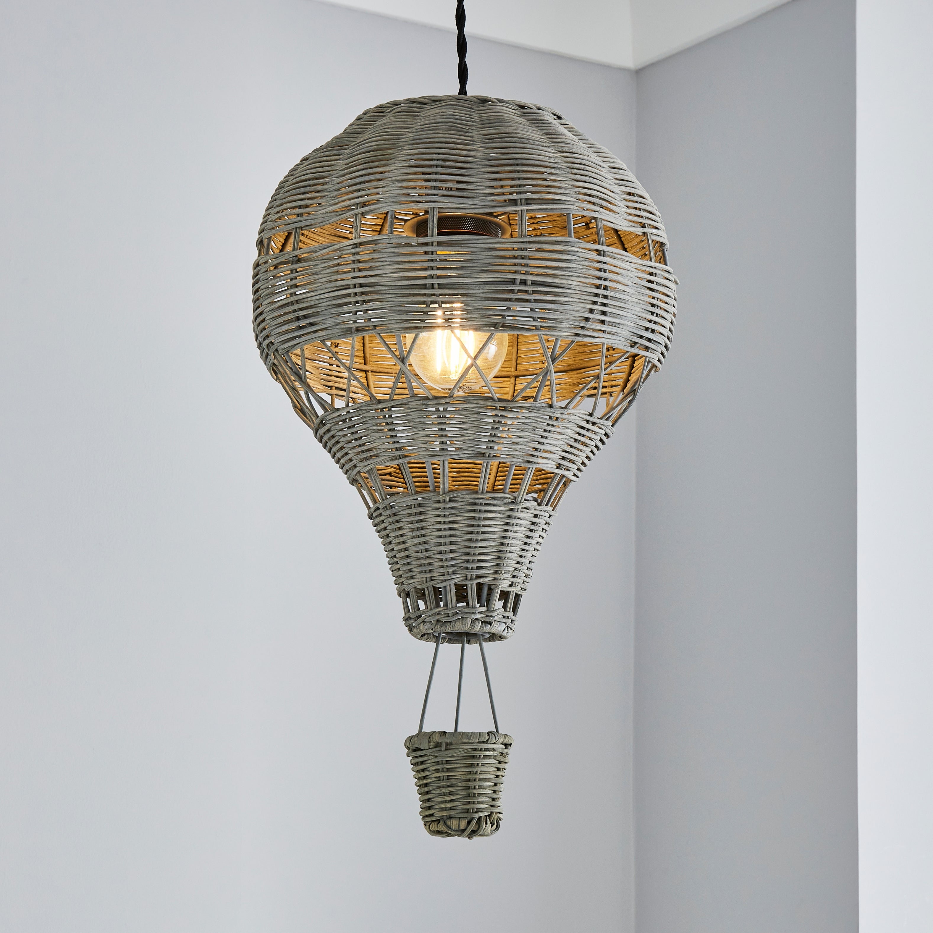 Hot Air Balloon Rattan Easy Fit Pendant Grey Price Comparisons | Compare The Build