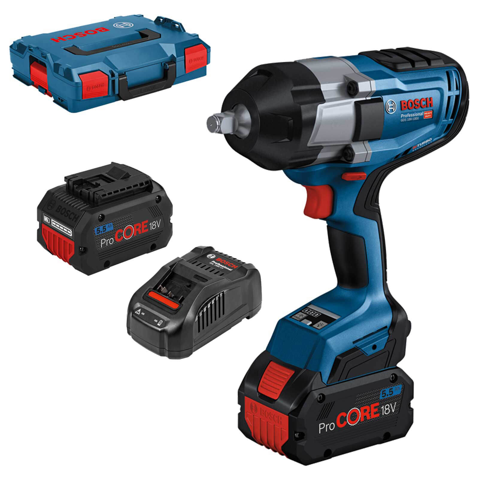 Bosch GDS 18V-1000 BITURBO 18v Cordless Brushless High Torque ½” Drive Impact Wrench 2 x 5.5ah Li-ion ProCore Charger Case | Compare The Build