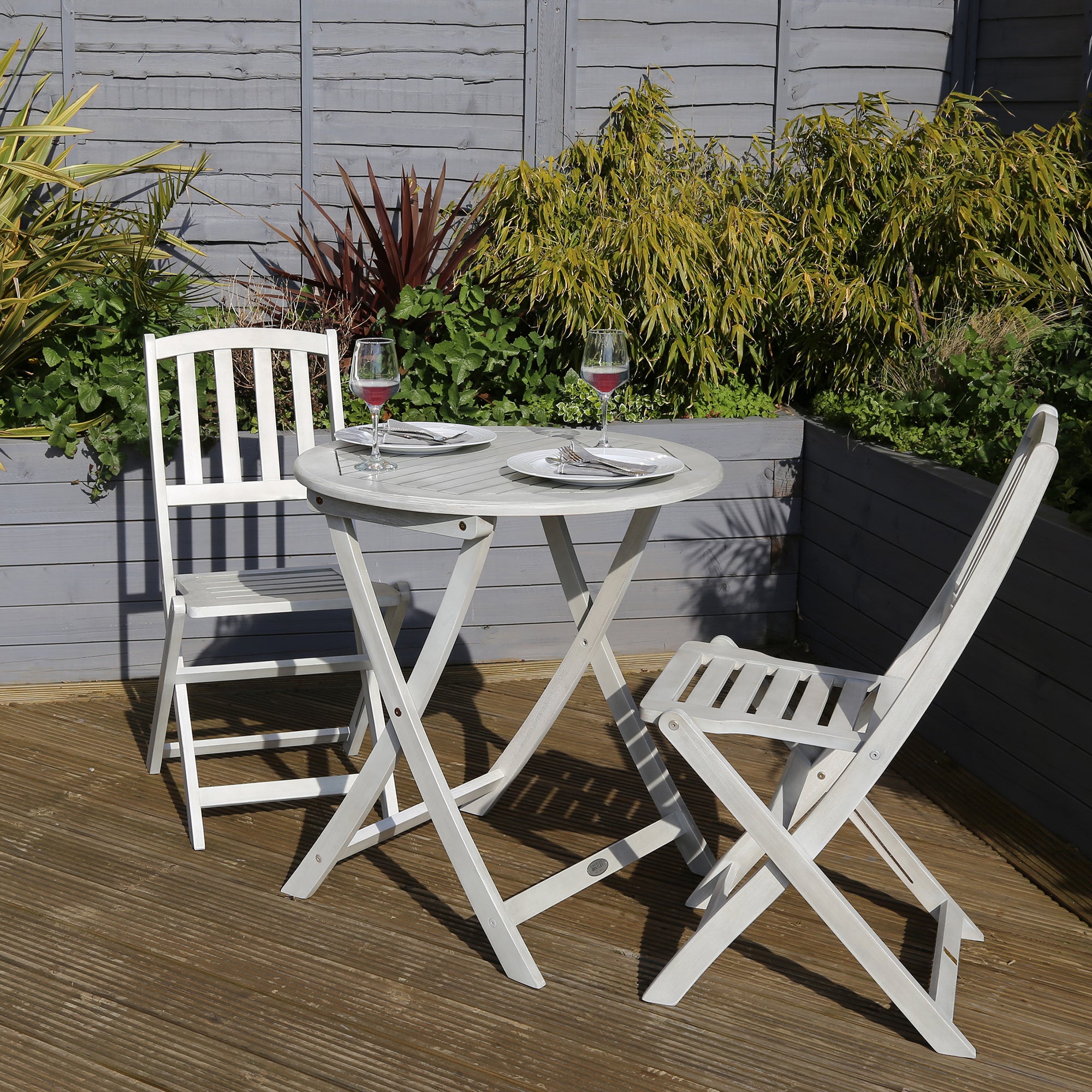 Acacia Washed Wood Bistro Set White Price Comparisons | Compare The Build