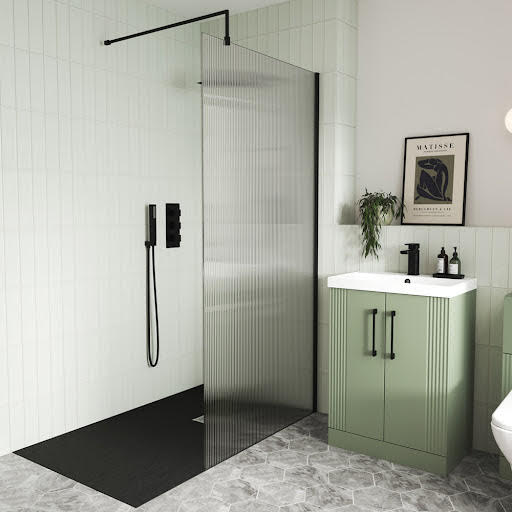 Diamond Fluted Wet Room Shower Screen 900mm with Support Bar - 8mm Black Price Comparisons | Compare The Build