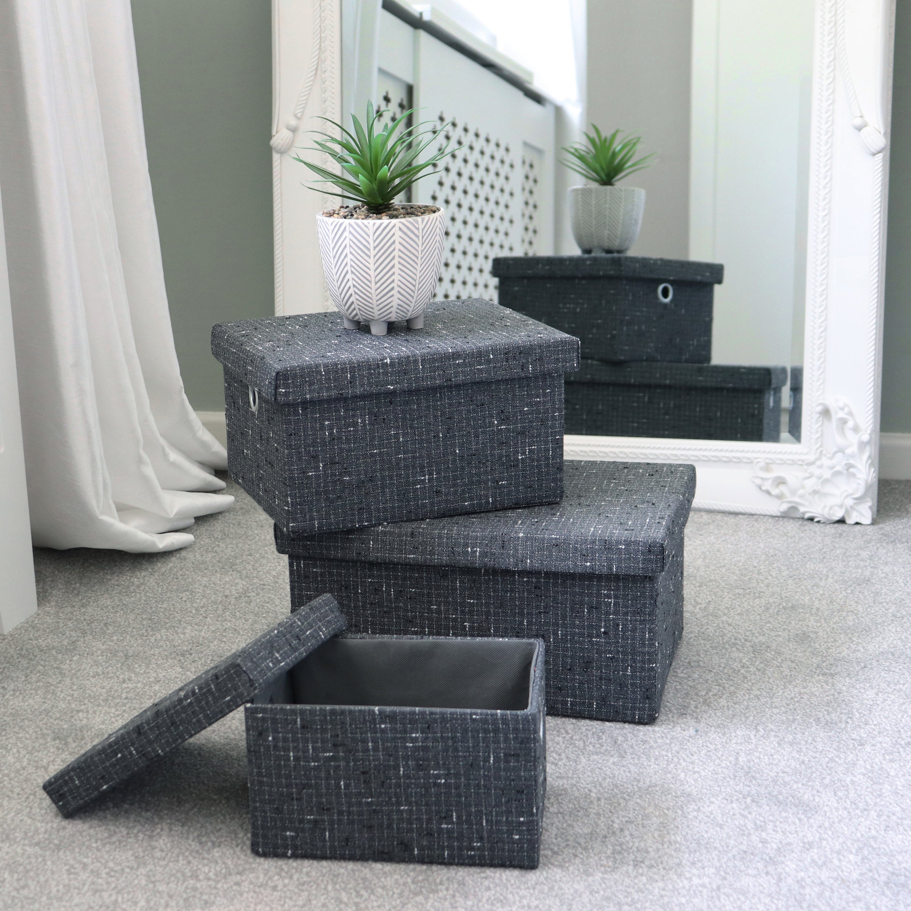 JVL Shadow Set of 3 Storage Baskets with Lids Grey Price Comparisons | Compare The Build