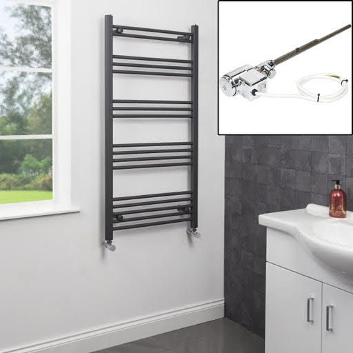 Dual Fuel Anthracite Heated Towel Rail 1200 x 600mm Flat Thermostatic Price Comparisons | Compare The Build