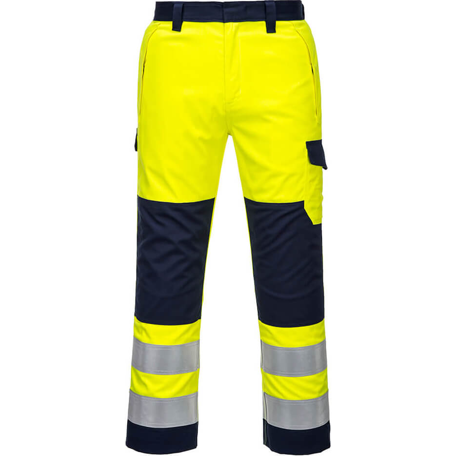 Portwest MV46 Hi Vis Modaflame Trousers Yellow / Navy L 31" | Compare The Build