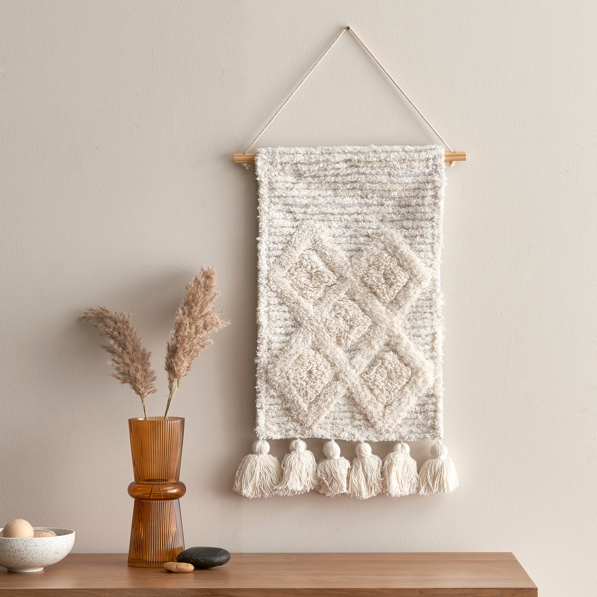 Inca Tufted Cream Wall Hanging, 30cm x 60cm Cream Price Comparisons | Compare The Build