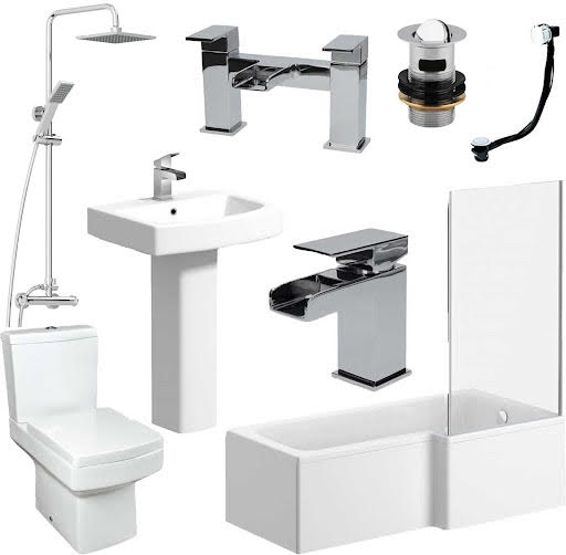 Royan Complete Bathroom Suite Bundle with L Shape Shower Bath - Right Hand 1700mm Price Comparisons | Compare The Build