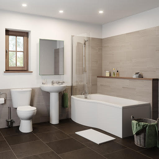 Essentials Bathroom Suite with P Shape Shower Bath & Screen - Left Hand 1700mm Price Comparisons | Compare The Build