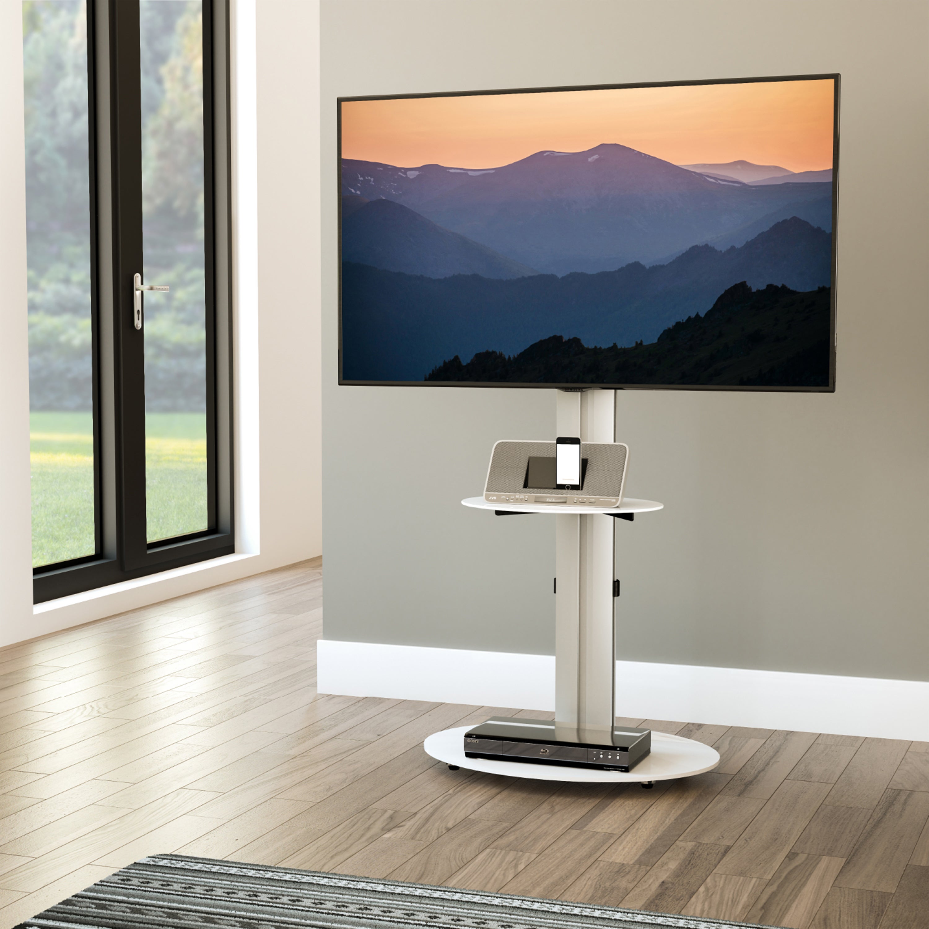 Eno Pedestal TV Stand with Shelf White Price Comparisons | Compare The Build