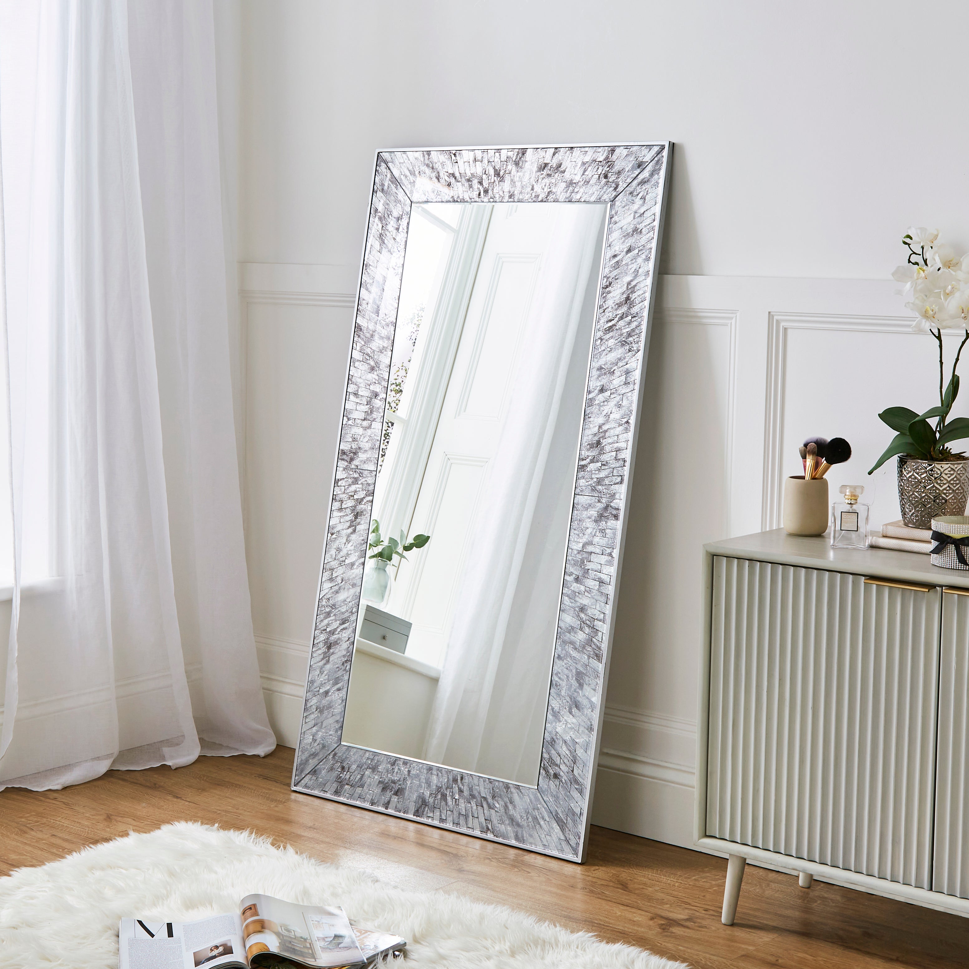 Luxe Tiled Full Length Leaner Mirror Silver Price Comparisons | Compare The Build