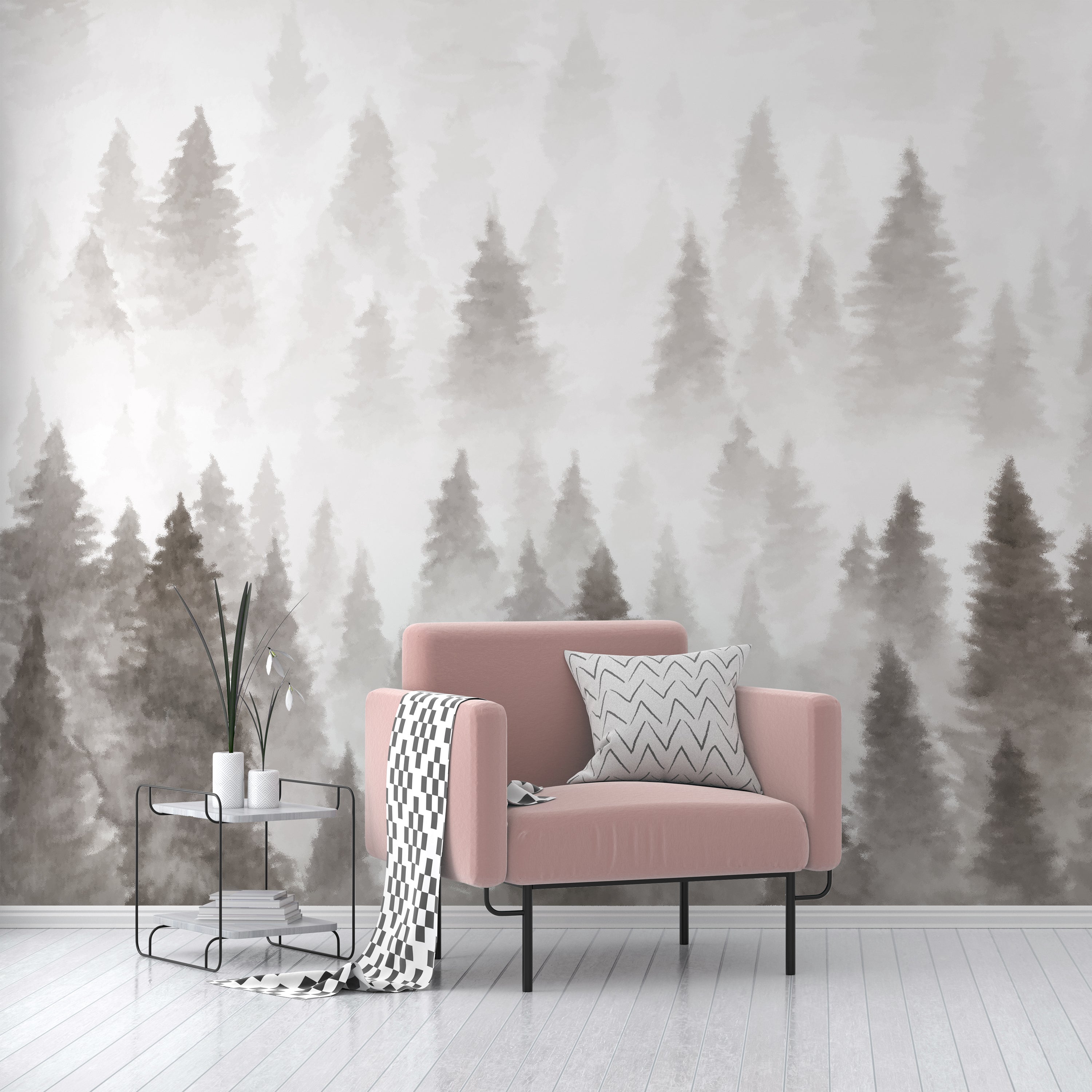 Pine Forest Mural Grey | Compare The Build