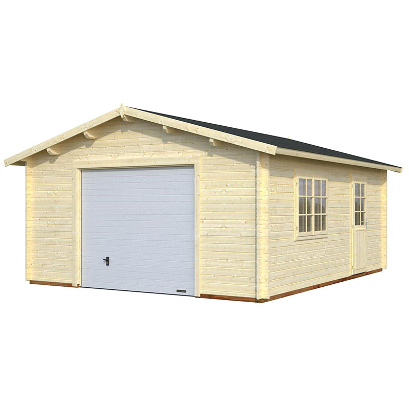 Palmako Roger 4.5m x 5.5m Extra Wide Log Cabin Single Garage (44mm) - Up and Over Door | Compare The Build