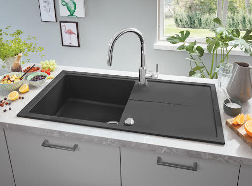 Grohe K400 Granite Black 1.0 Composite Inset Kitchen Sink - Drainer & Waste 1000 x 500mm Price Comparisons | Compare The Build