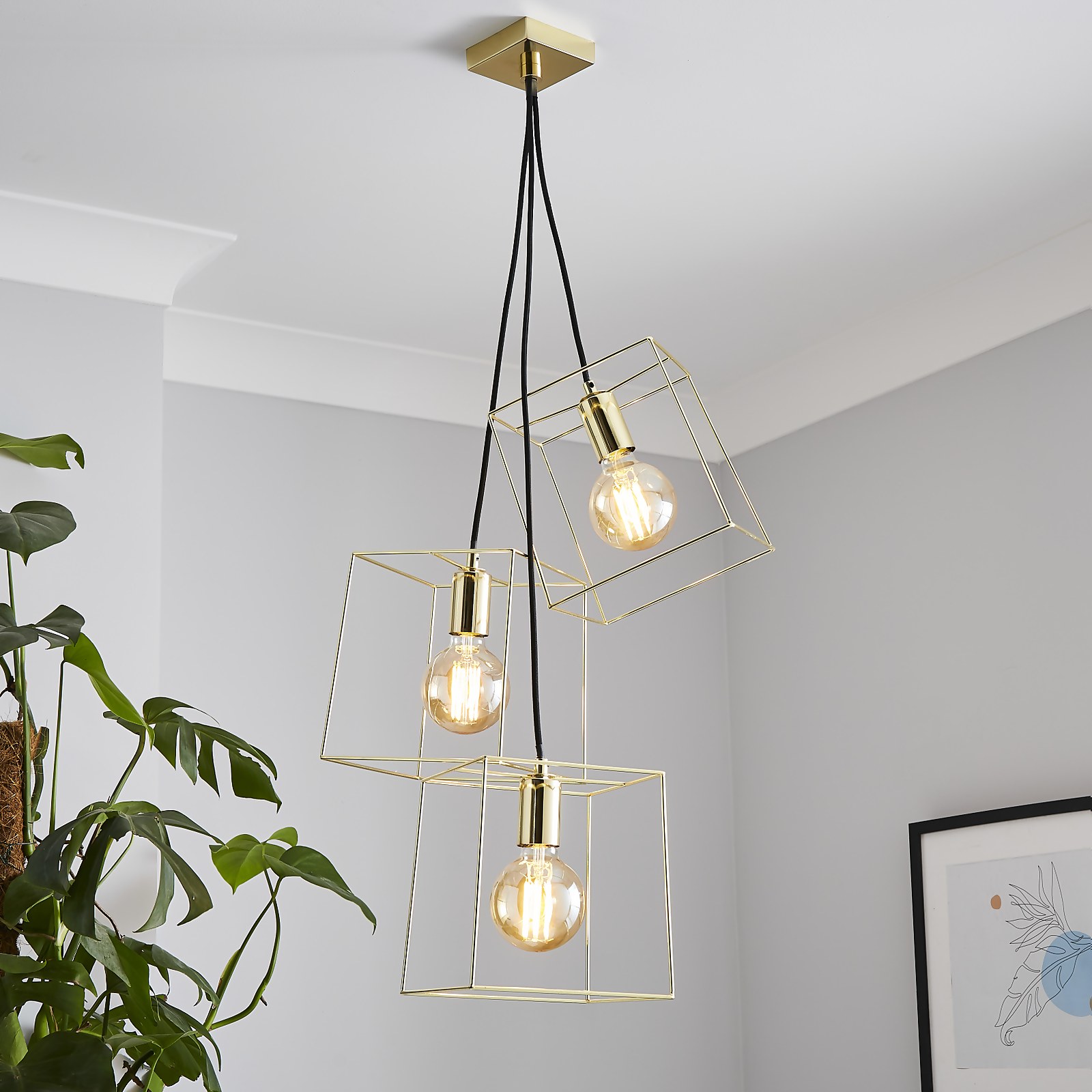 Edge 3 Light Cluster Pendant - Polished Brass | Compare The Build