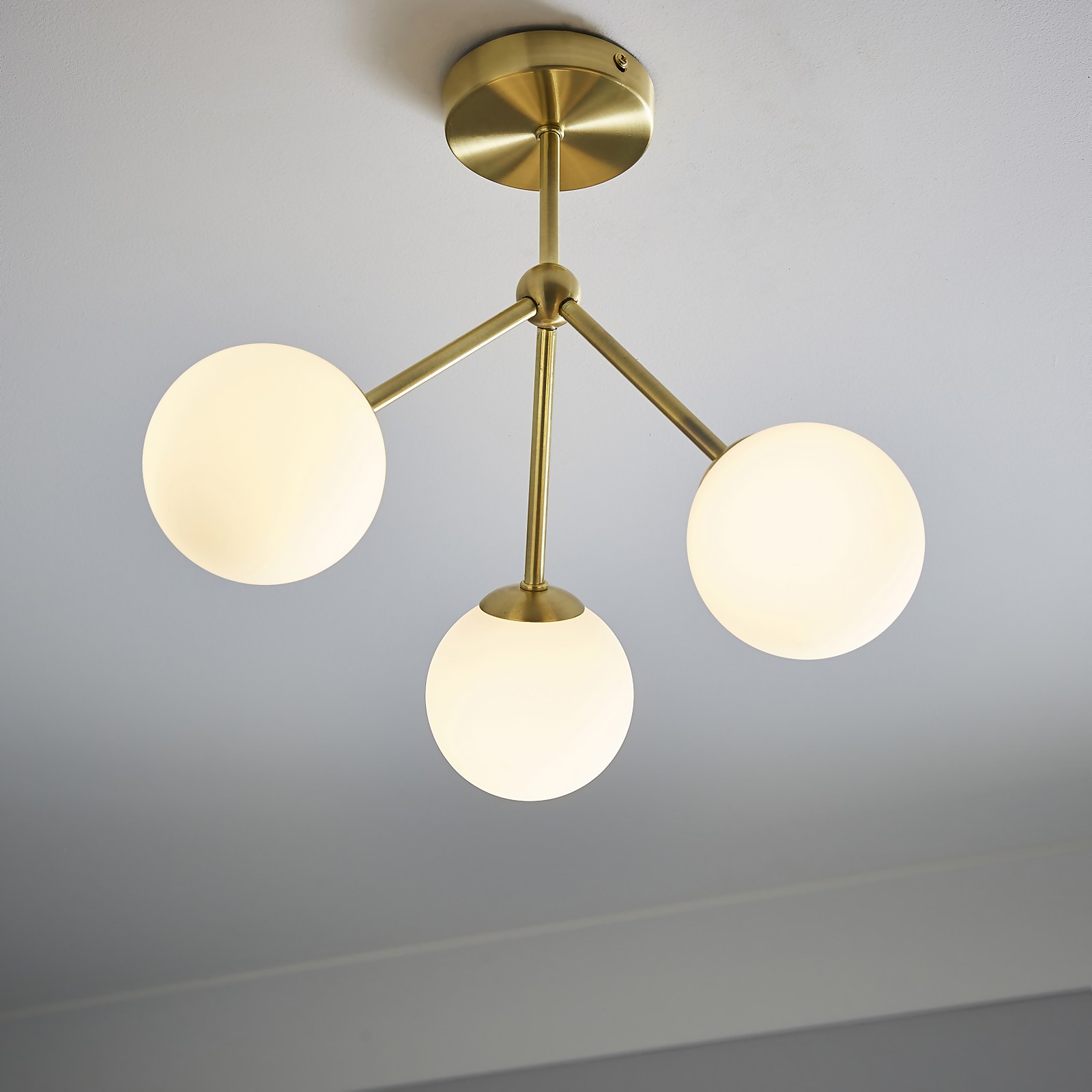 Orb 3 Light Semi Flush Pendant - Brass & Opal | Compare The Build