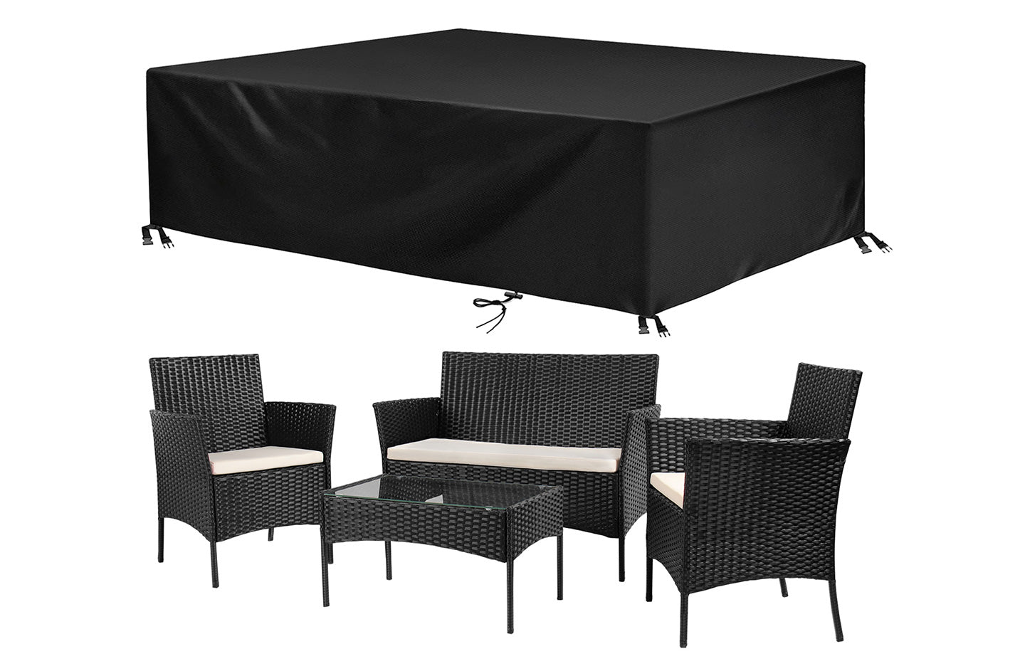 4 Piece Rattan Patio Set Outdoor Garden Furniture Table Chairs with Protective Cover Black Price Comparisons | Compare The Build