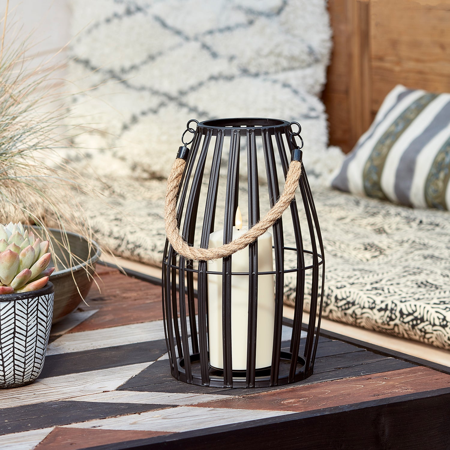 Canberra Slatted Outdoor Lantern with TruGlow® Candle Price Comparisons | Compare The Build