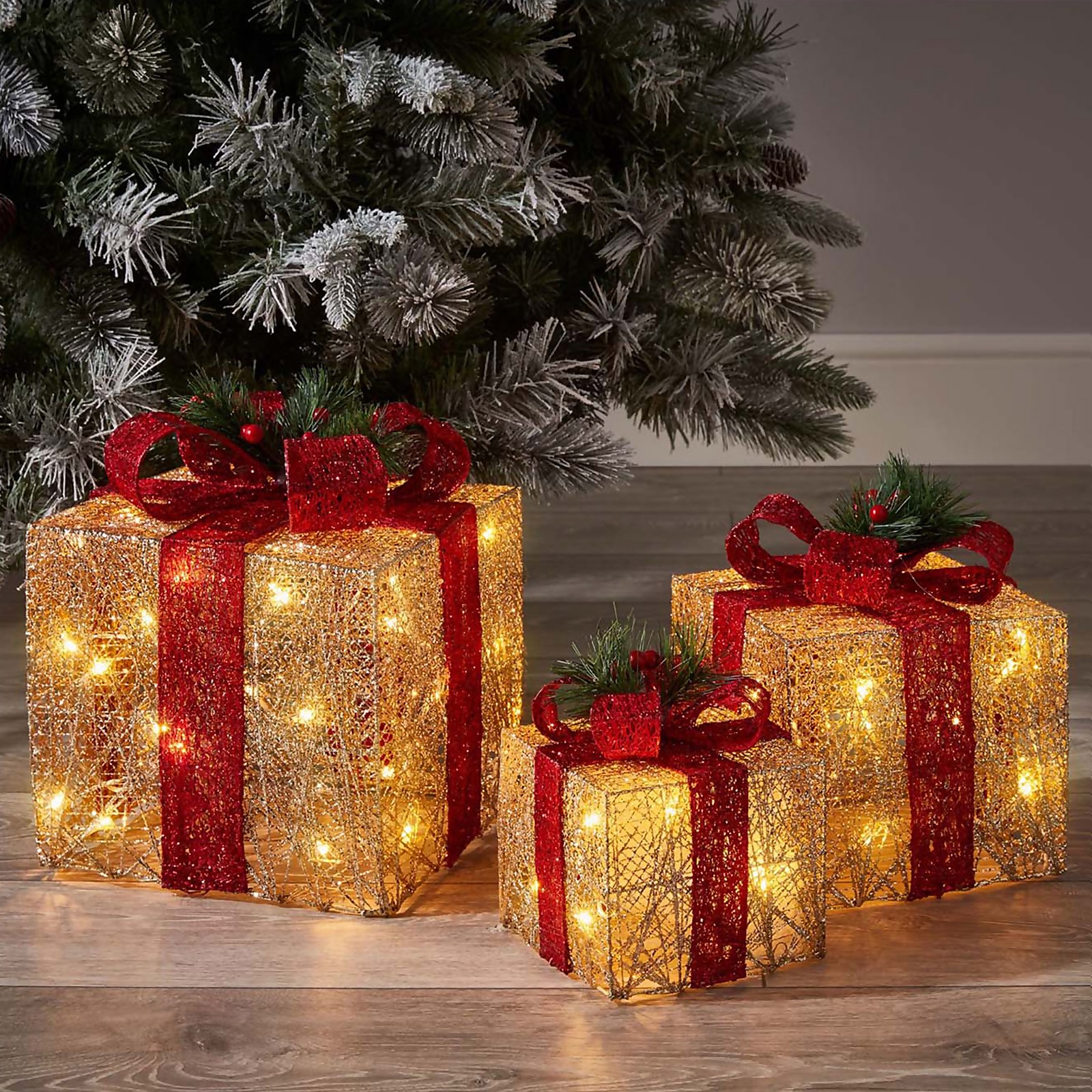 Gold Light Up Gifts Christmas Decoration - Set of 3 Price Comparisons | Compare The Build