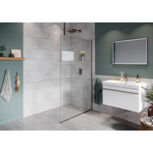 Hadleigh 8mm Brushed Bronze Frameless Wetroom Screen with Ceiling Arm - 800mm Price Comparisons | Compare The Build