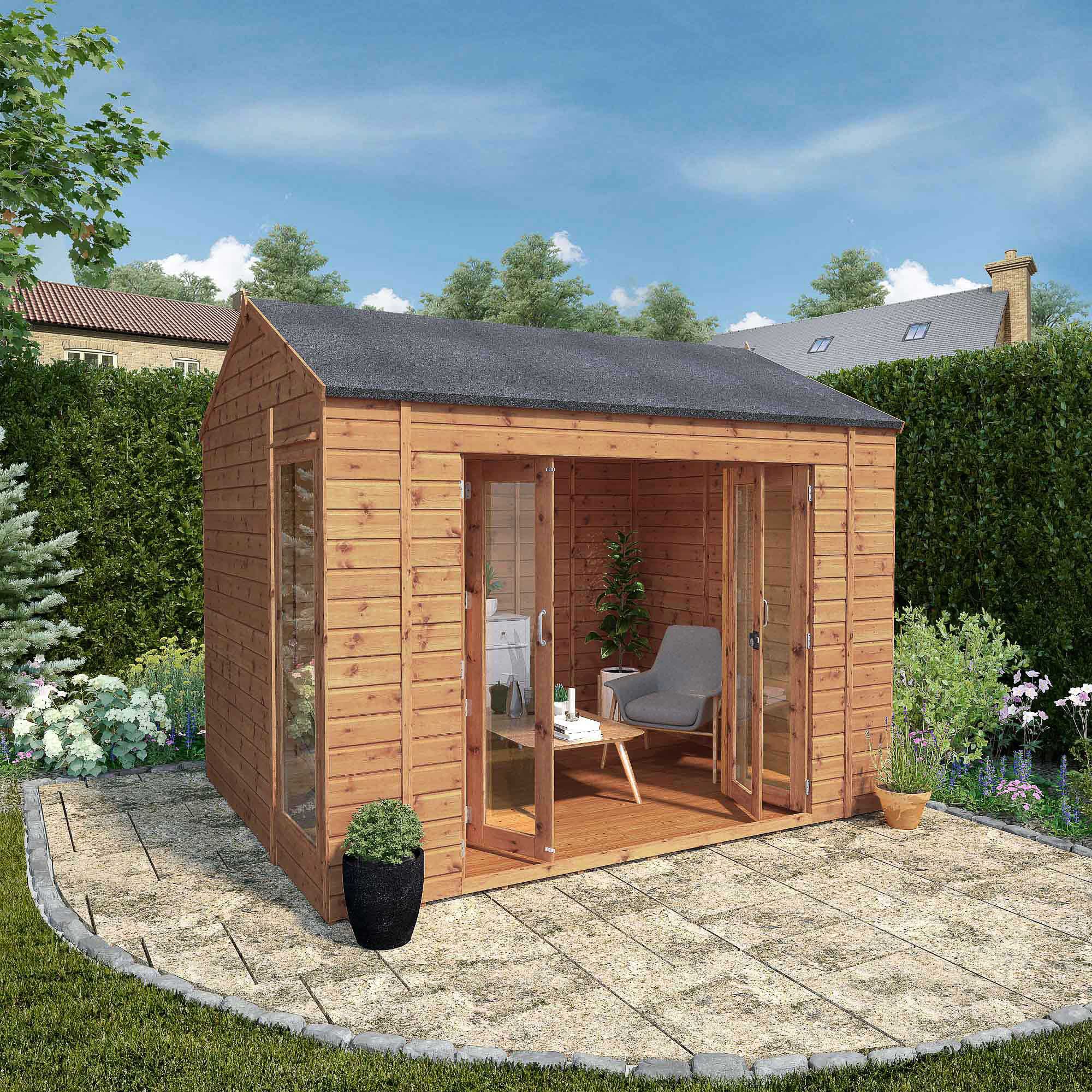 Mercia 10X8 Reverse Apex Tongue & Groove Summer House With Bi-Fold Door Price Comparisons | Compare The Build