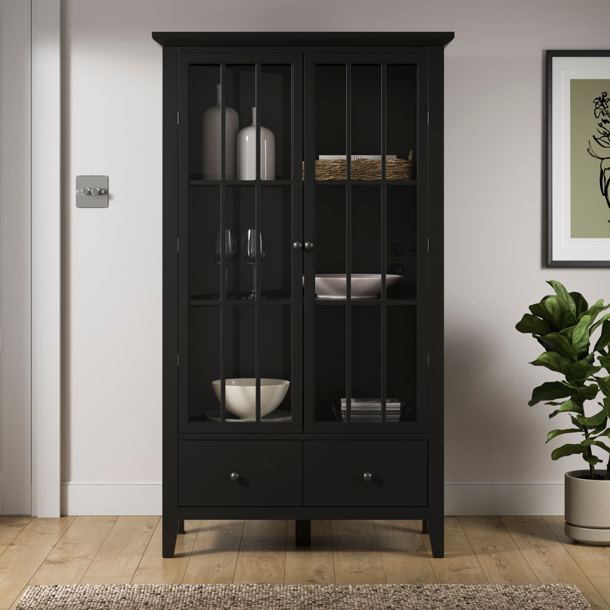 Lynton Glazed Display Cabinet, Black Black Price Comparisons | Compare The Build