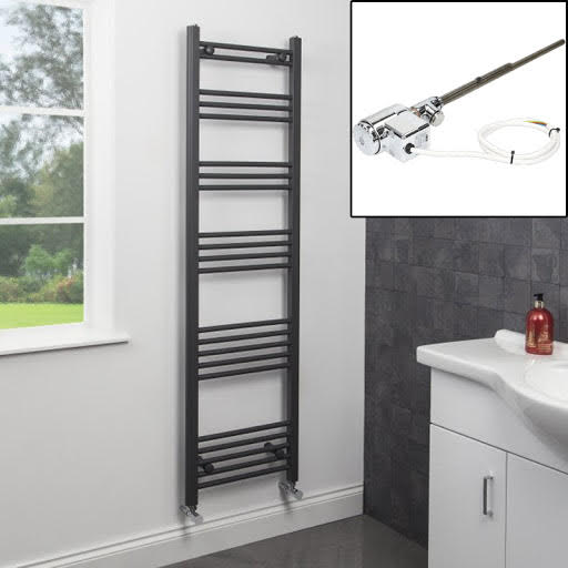 Dual Fuel Anthracite Heated Towel Rail 1600 x 450mm Flat Thermostatic Price Comparisons | Compare The Build