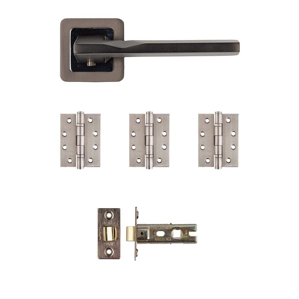 Deanta Hadrian Matt Satin Black Latch Door Handle Kit - 102mm x 76mm x 3mm Hinges HADLAK102 | Compare The Build