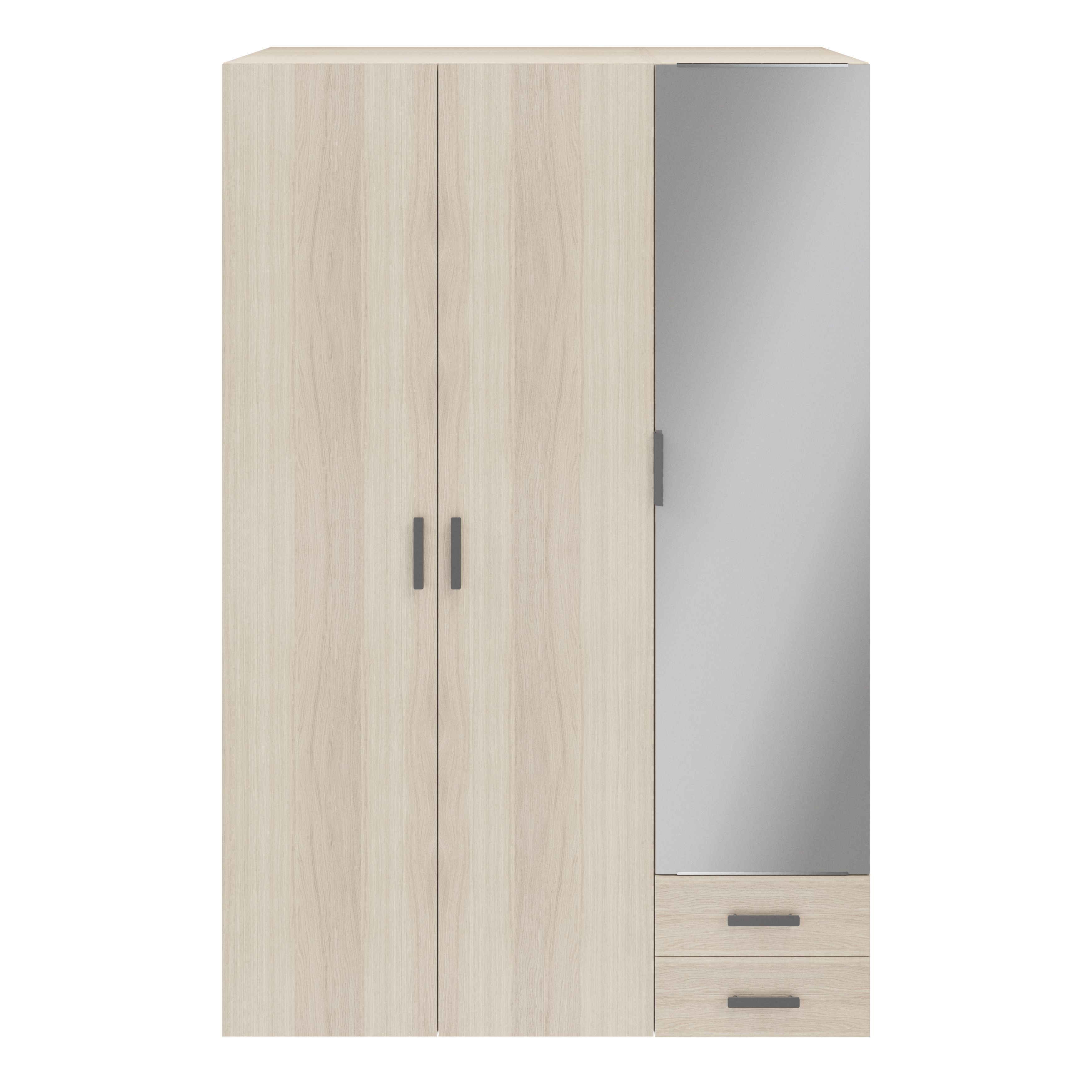 GoodHome Atomia Freestanding Mirrored Matt Oak Effect 3 Door 2 Drawer Large Triple Wardrobe (H)2250mm (W)1500mm (D)580mm Price Comparisons | Compare The Build