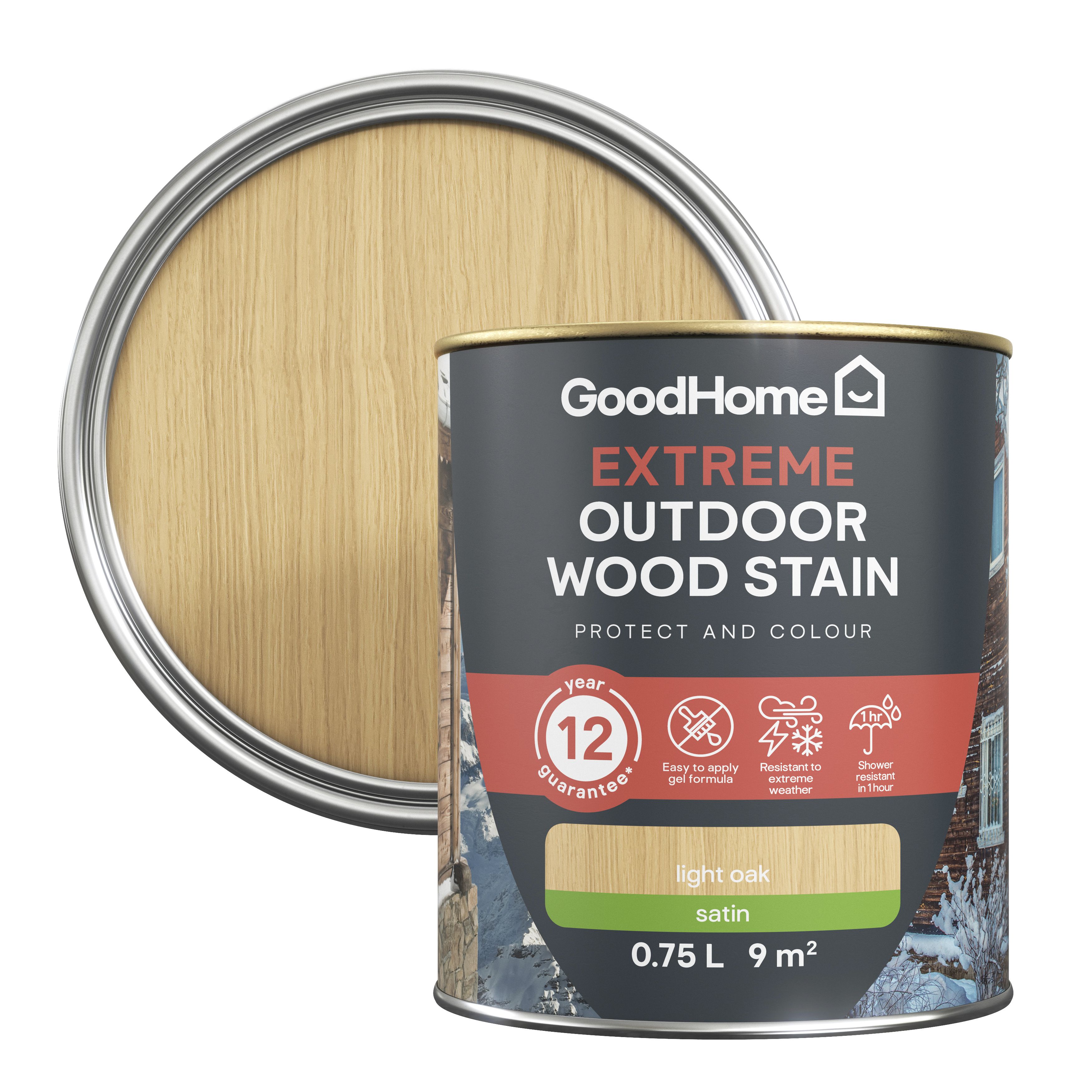 GoodHome Extreme Outdoor Light Oak Satin Quick Dry Wood Stain, 750Ml | Compare The Build