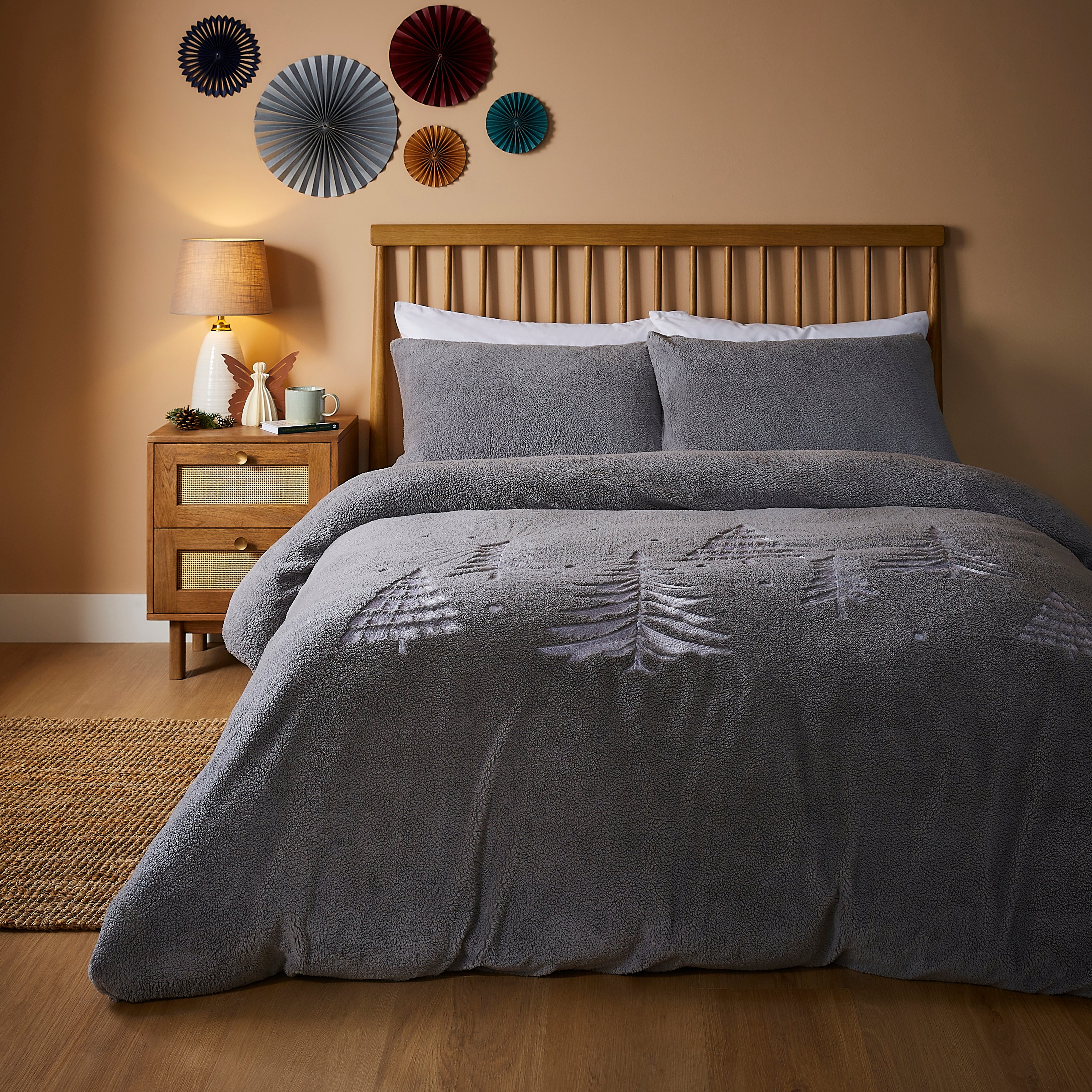 Embroidered Trees Duvet Cover and Pillowcase Set Grey Price Comparisons | Compare The Build