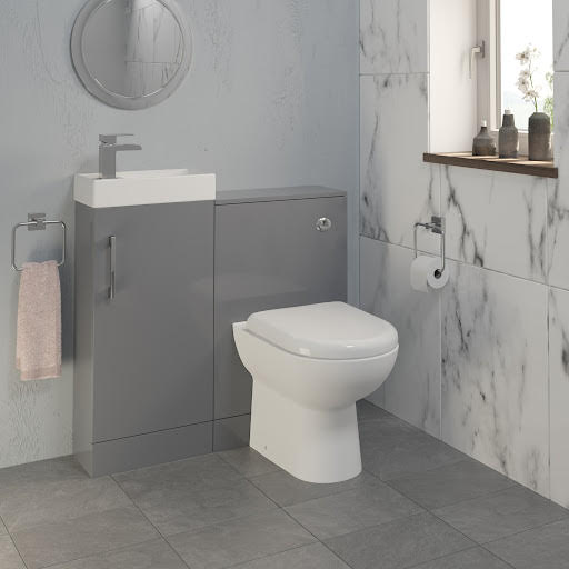 Aurora Toilet & Basin Vanity Unit Combination with Door - 900mm Grey Gloss | Compare The Build