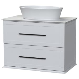 Duarti by Calypso Kentchurch Glacier White Wall Hung Vanity with Hanbury Countertop Basin, Worktop & Black Handles - 750mm Price Comparisons | Compare The Build