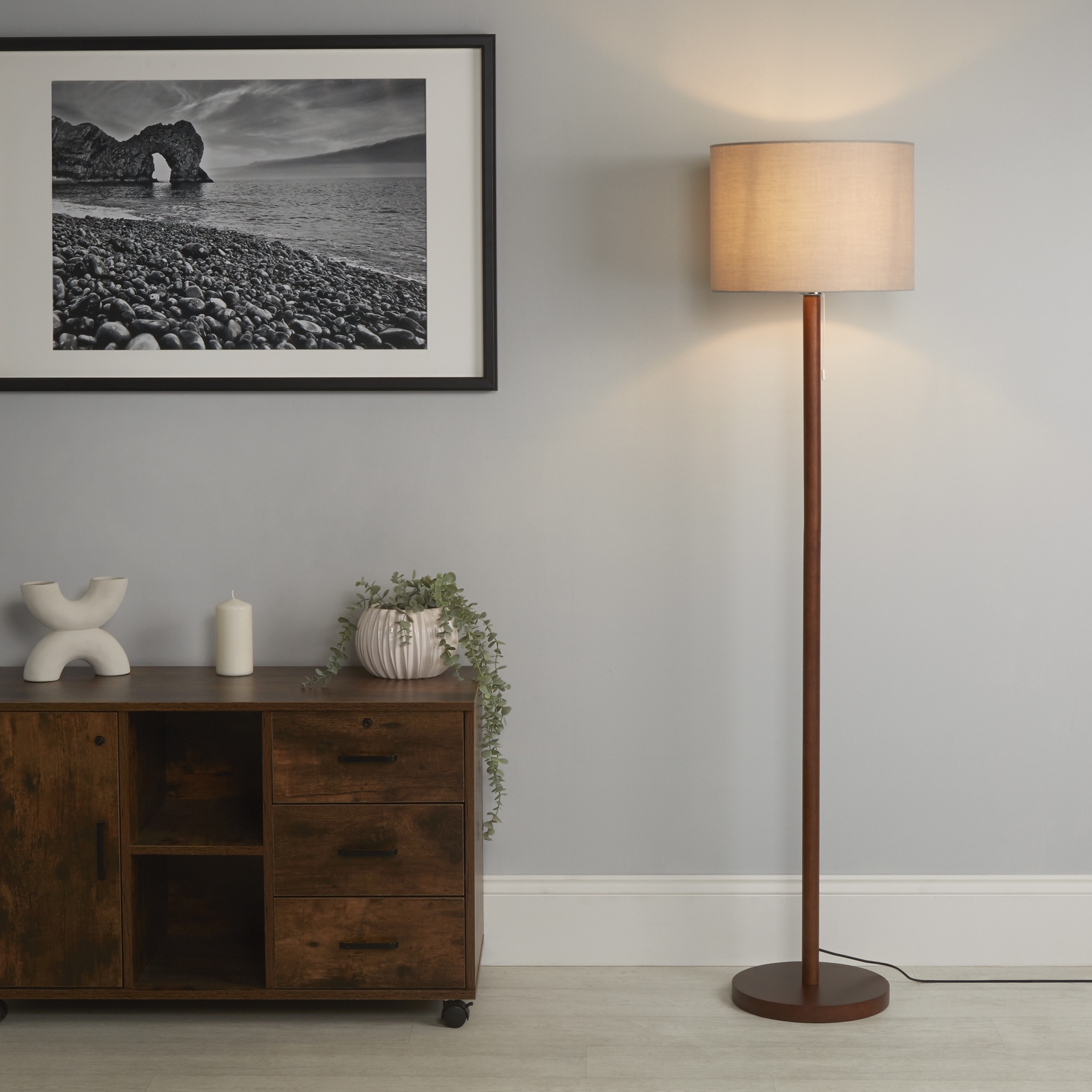 Dark Wood Floor Lamp with Grey Shade Price Comparisons | Compare The Build