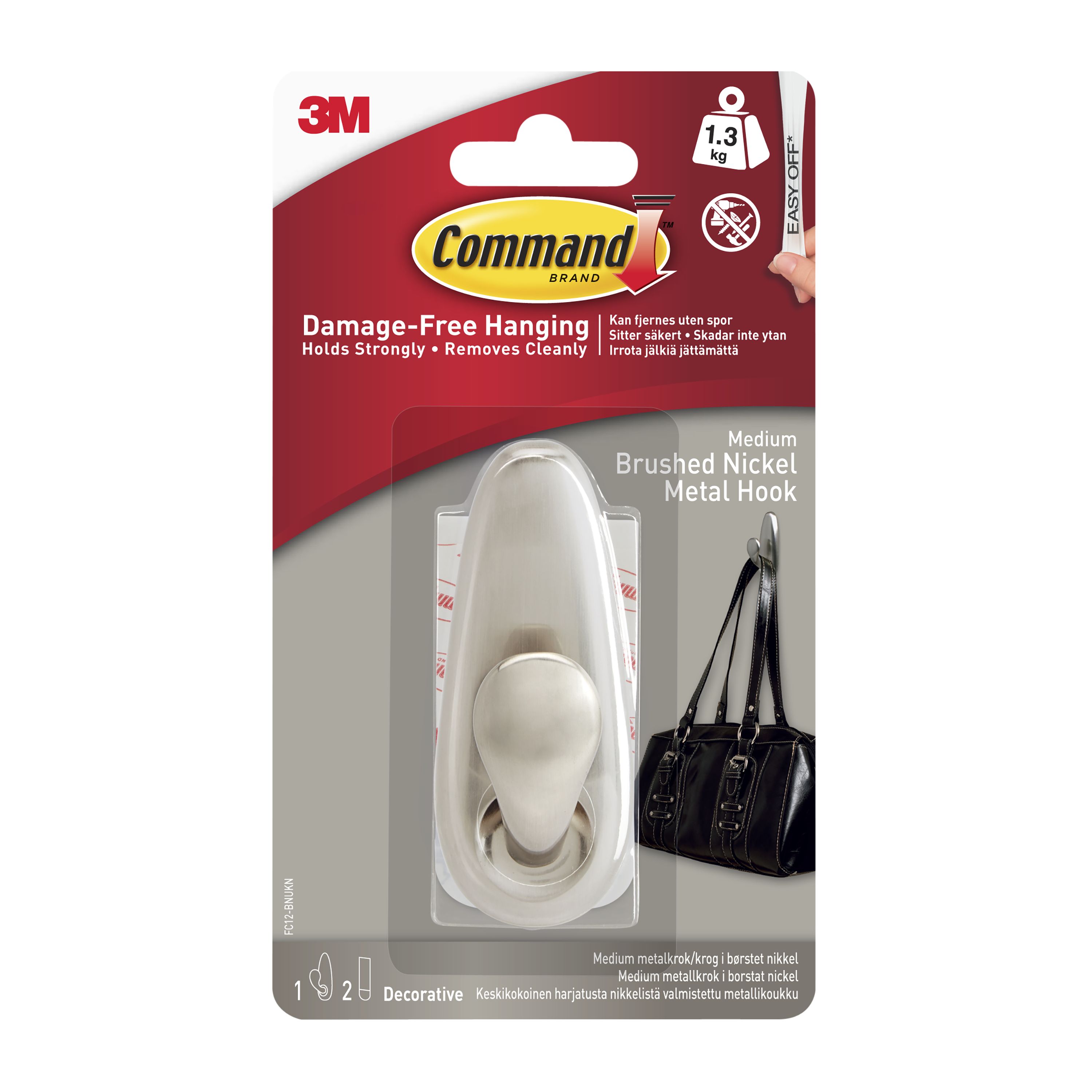 3M Command Forever Classic Brushed Nickel Effect Metal Medium Hook (Holds)1.3Kg Price Comparisons | Compare The Build