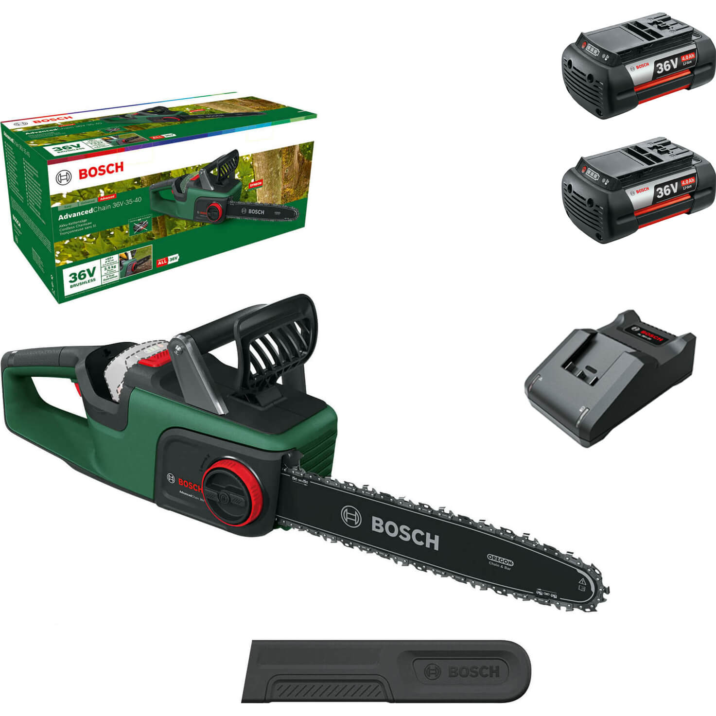 Bosch ADVANCEDCHAIN 36V-35-30 36v Cordless Chainsaw 350mm 2 x 4ah Li-ion Charger | Compare The Build