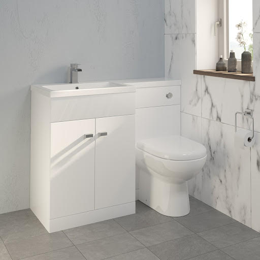 Aurora Toilet & Basin Vanity Unit Combination with Doors - 1100mm White Gloss Left Hand | Compare The Build