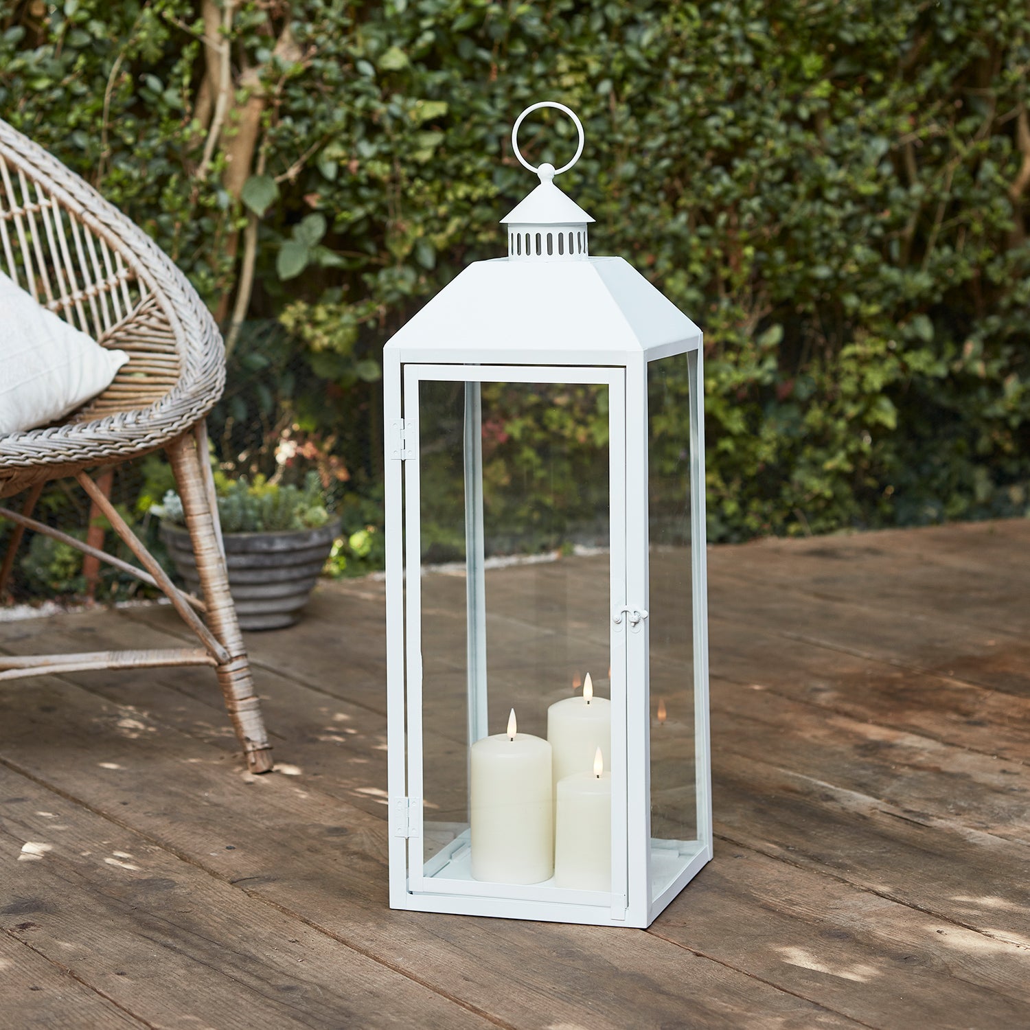 Perth Large White Garden Lantern with 3 TruGlow® Candles Price Comparisons | Compare The Build