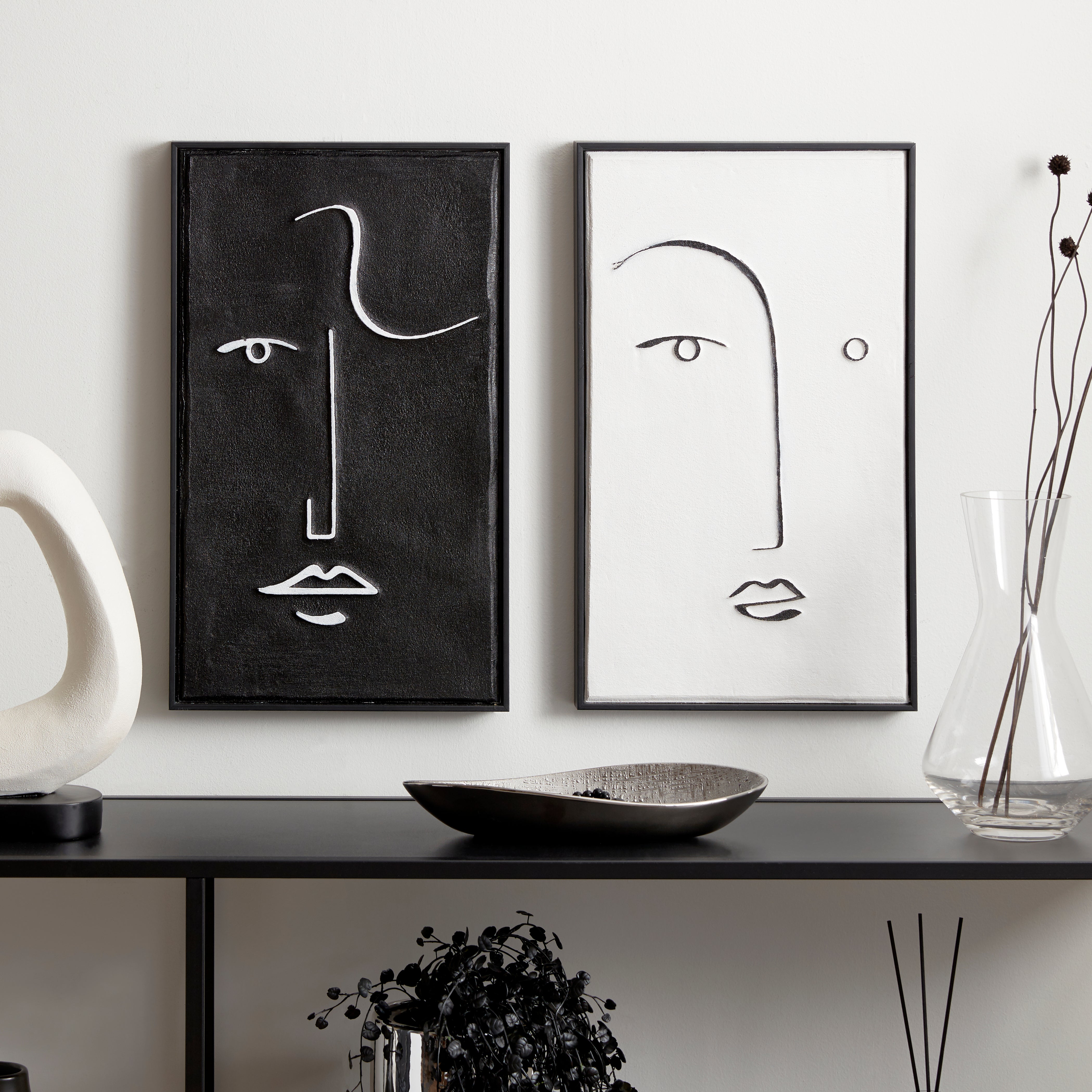 Set of 2 Curves Faces Framed Art Black/white Price Comparisons | Compare The Build