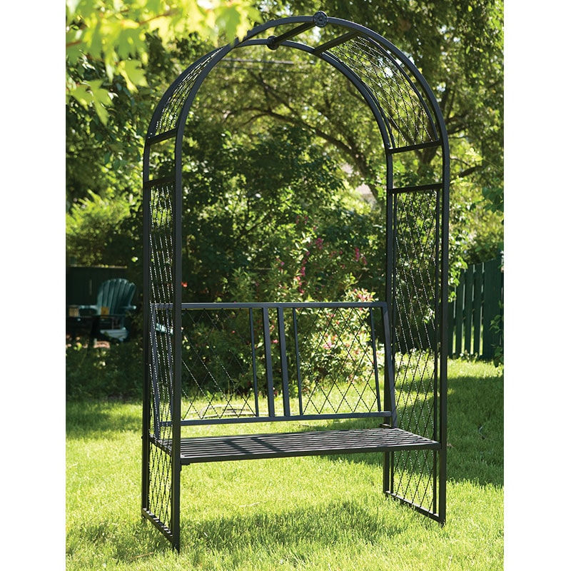 Panacea Twisted Lattice Metal Garden Arch with Seat 7'3 x 3'9 Price Comparisons | Compare The Build