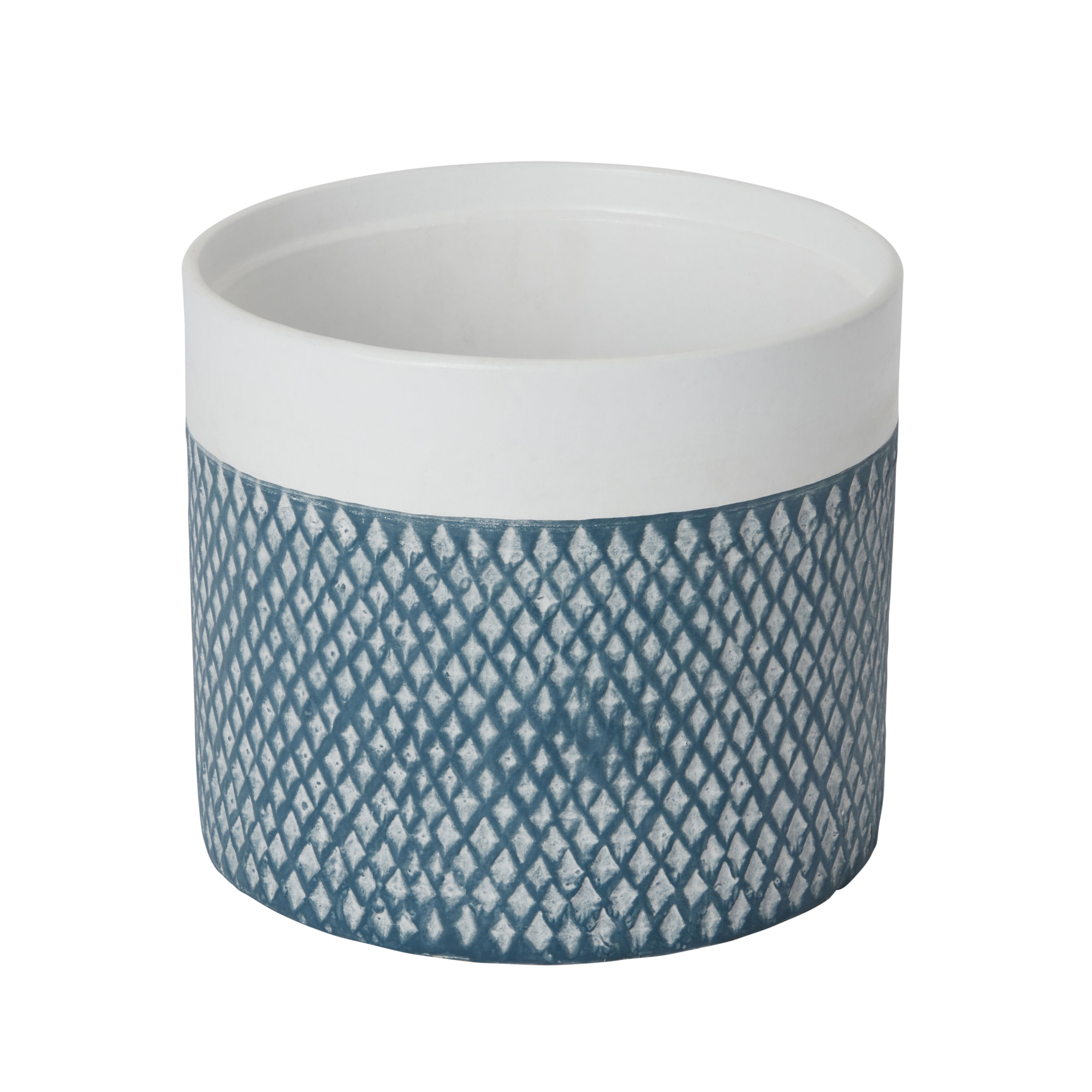 GoodHome Blue Coral Clay Diamond Design Round Plant Pot (Dia)19.2Cm | Compare The Build