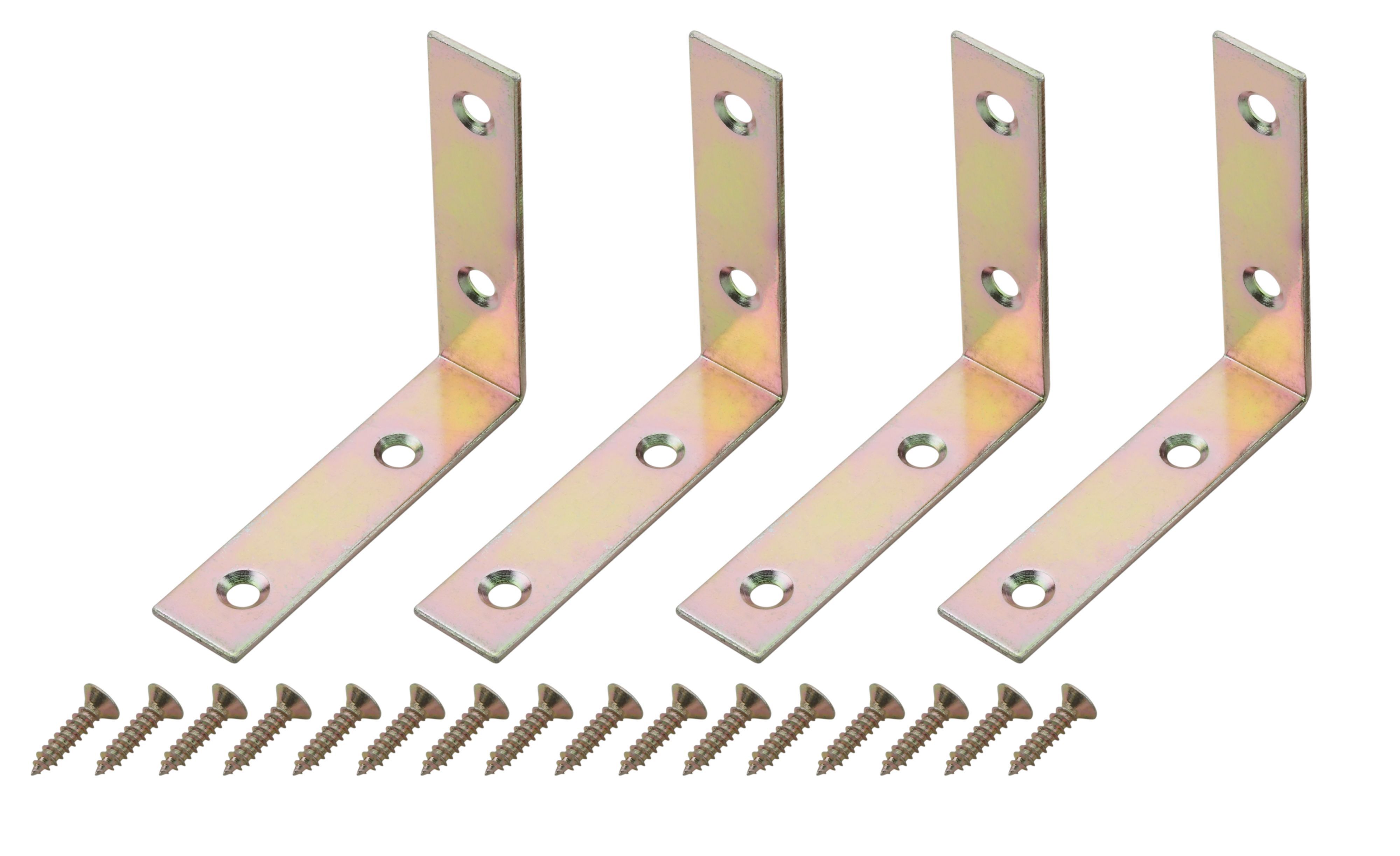 Yellow Zinc-Plated Mild Steel Corner Bracket (H)1.5mm (W)65.5mm (L)65mm, Pack Of 4 Price Comparisons | Compare The Build