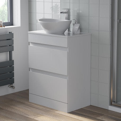 Artis White Gloss Free Standing Drawer Vanity Unit & Affine Roubaix Countertop Basin- 600mm Width Price Comparisons | Compare The Build