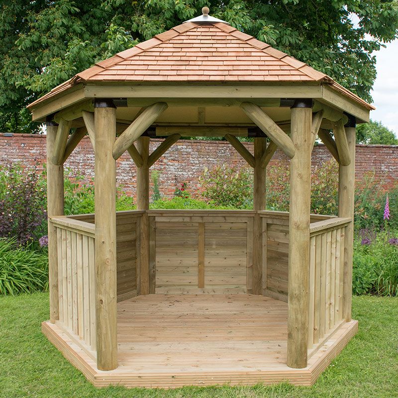 10'x9' (3x2.7m) Luxury Wooden Garden Gazebo with New England Cedar Roof - Seats up to 10 people Price Comparisons | Compare The Build