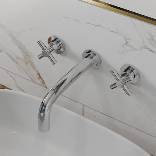 Merano Tanaro Wall Mounted Basin Mixer Tap with Crosshead Handles - Chrome Price Comparisons | Compare The Build